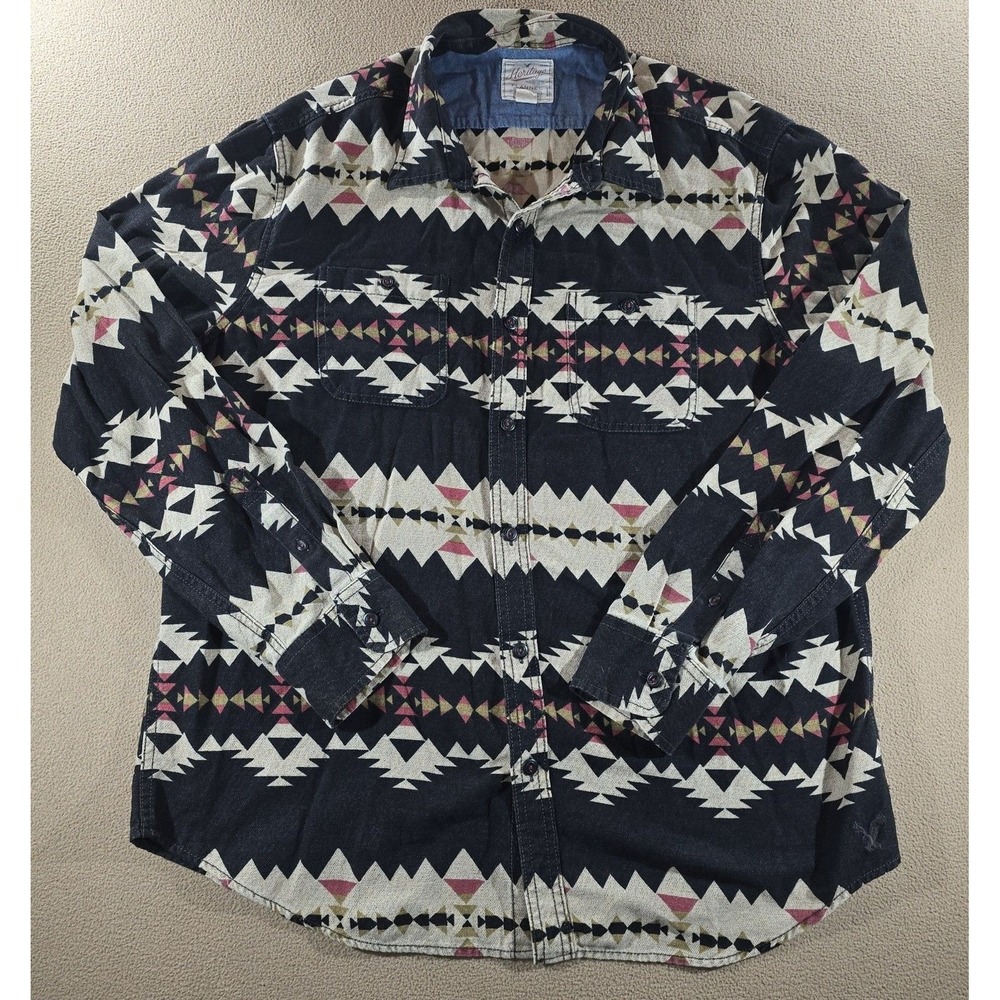 American Eagle Heritage Flannel Shirt Aztec Print Button Up Mens Size XL Boho